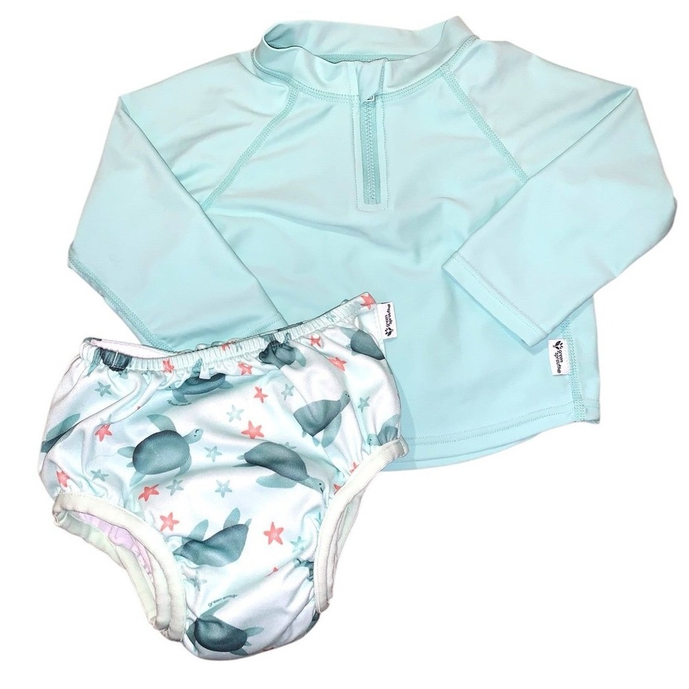 Green Sprouts Baby Rash Guard Swim Set 18 Months Turtle Reusable Swim Diaper UPF